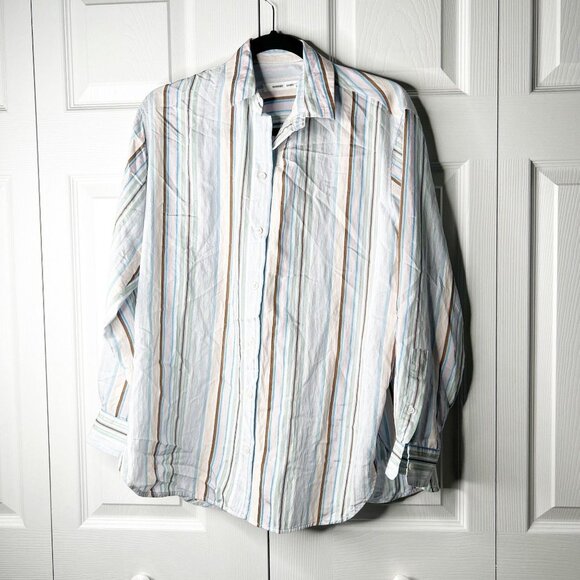 Samsoe Samsoe Alfrida Pastel Blue Striped Button Front Shirt Women's Size XXS - Picture 1 of 10